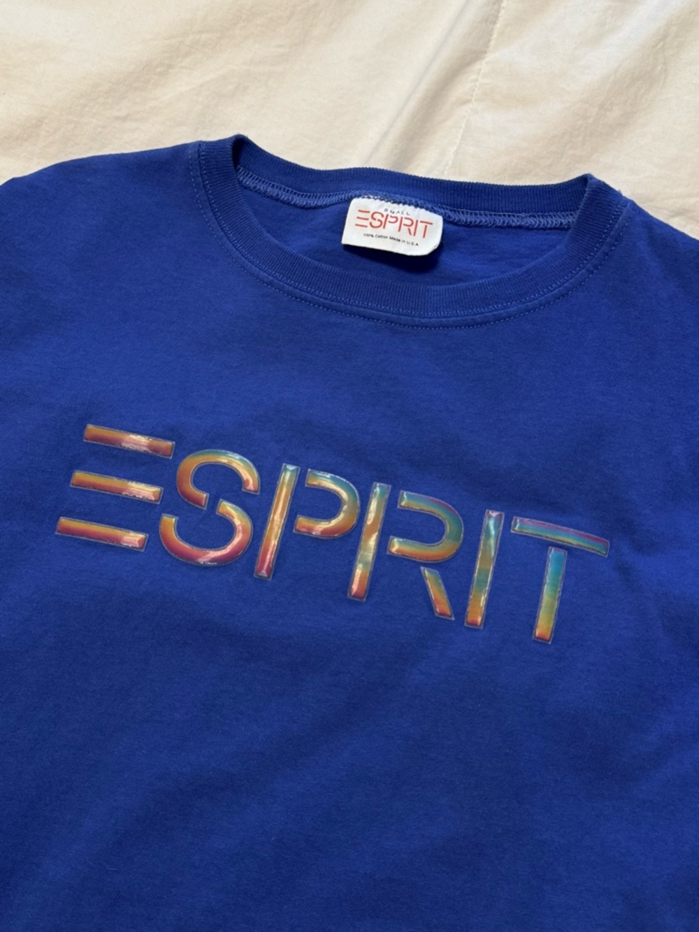 VTG Esprit Rainbow Holographic Logo T Shirt - Picture 4 of 9